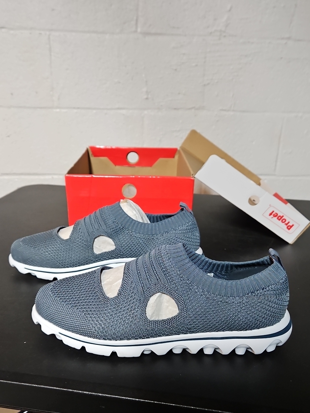 Women's Slip-On Knit Sneakers in Slate Blue - Comfortable Everyday Shoe